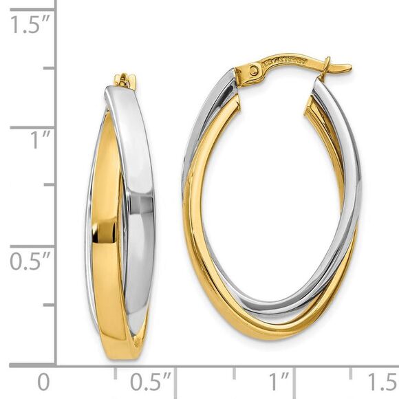Crossover Oval Hoop Earrings in 14k Two-tone Gold - Picture 4 of 5